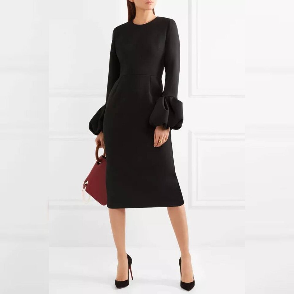 Roksanda Lena Black Crepe Frilled Sleeve Midi Dress
